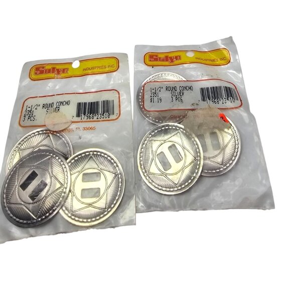 Vintage Sulyn Silver Tone 1.5" Round Conchos Star Set Of 6 New 2351 - Picture 2 of 7